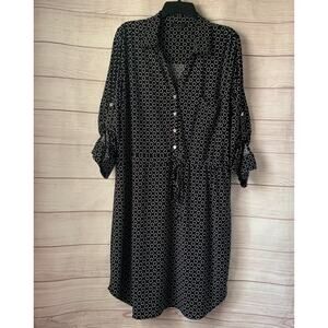 Tommy Hilfiger Black and White Circle Dress Roll Tab Sleeve Size 14